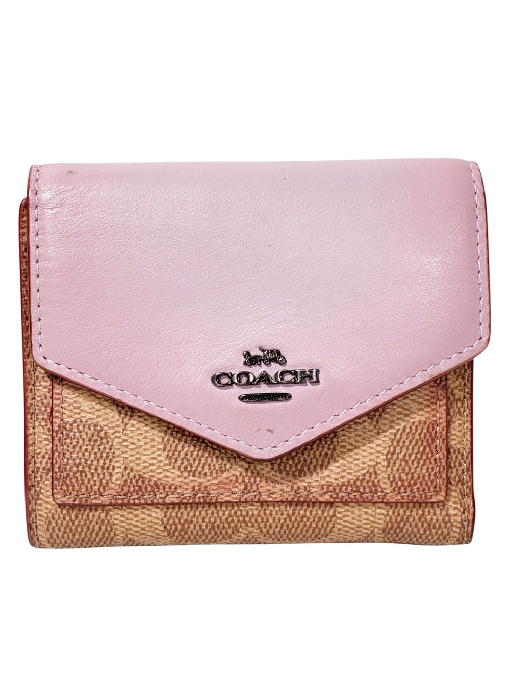 Coach Small Wallet In Colorblock Signature Canvas Lavender Flap